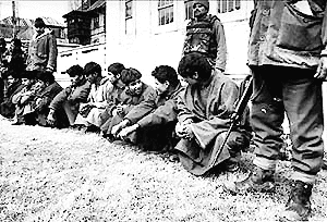 A group of 9 Kashmiri militants, recruited by pro-Pakistani Tehreek-ul-Muhahideen, in the custody of Border Secruity Force in Srinagar on Friday.  PTI