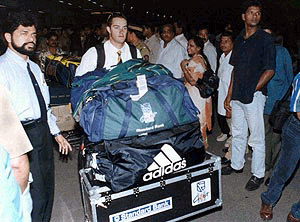 South African cricket team members arriving at Mumbai airport on Thursday morning
