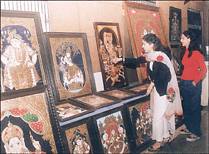 Visitors at the handicrafts exhibition at Lajpat Rai Bhavan in Chandigarh on Friday.  A Tribune photograph