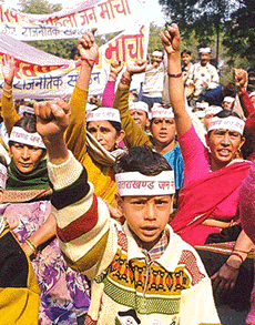 Activists belonging to the Uttarakhand movement demonstrate in New Delhi on Sunday demanding a separate state