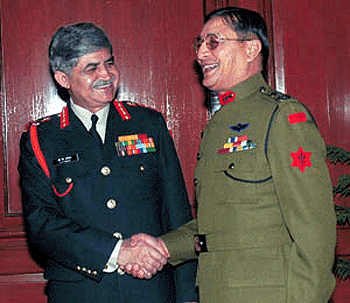 Army Chief V. P. Malik with his Nepal Counterpart General Prajwalla Sjb Rana on his arrival at South Block in New Delhi on Monday