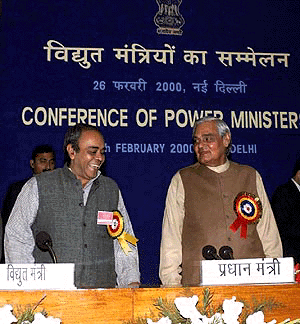 Prime Minister Atal Behari Vajpayee with Union Power Minister P.R. Kumaramangalam at the state power ministers conference in New Delhi on Saturday
