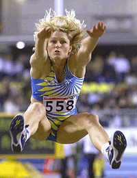Sweden's Erica Johansson in action to win gold medal in long jump at the European Indoor Athletic Championships in Gent, Belgium on Sunday