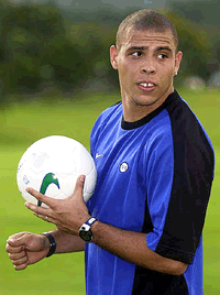 Brazilian Soccer star Ronaldo trains at the Brazilian Soccer Federation (CBF) complex in Teresopolis, about 100 miles from Rio de Janeiro on Monday. Ronaldo, who injured the knee last season, is working out to recuperate from surgery