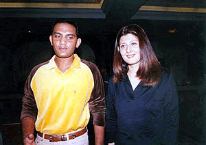 Mohammed Azharuddin with his wife Sangeeta Bijlani in Bangalore on Monday