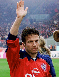 Bayern Munich's soccer star Lothar Matthaeus greets the spectators prior to his 464th and last match in the German first soccer division against VfB Stuttgart in Stuttgart's Gottlieb Daimler Stadium on Saturday