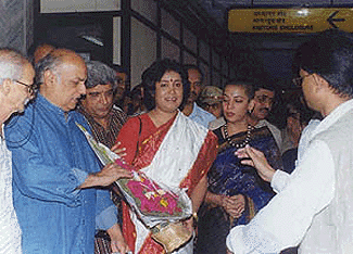 Noted Bangladesh writer Taslima Nasreen arrives at Mumbai airport on Monday to release Phittam Phat, a Marathi translation of her novel Shodh