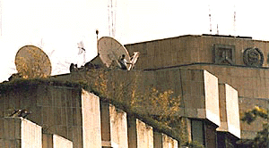 The newly installed dish antenna on the top of Hotel Maurya Sheraton is part of the security equipment for US President Bill Clinton who is likely to be a guest of the hotel during his visit to New Delhi