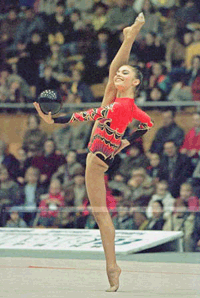 Alina Kabayeva, Russian rhythmic gymnast and 1999 World Champion, performs with a ball during the International Deryugina Cup Rhytmic Gymnastics tournament in Kiev, Ukraine, on Sunday. 