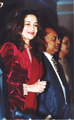 Cine star Madhuri Dixit at a press conference where she announced a tie-up with Emami for promoting exclusive skincare products in Calcutta on Friday.  PTI