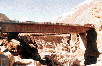 The bridge built by the BRO over difficult terrain at Sumdoh to carry heavy Army arms to the border