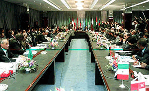 An overall view during a meeting of the Organization of the Petroleum Exporting Countries (OPEC) conference at the headquarters which starts in Vienna on Monday. The Ministers are scheduled to meet on Monday to decide wether to extend production cuts made in 1998 and 1999 that have propelled oil prices to their highest levels since the Persian Gulf War