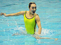 China's Ni Hu performs in the free routine of the synchronized swimming solo event of the 6th Asian Swimming Championships, at the Sajik Swimming Pool in the Pusan city, 400km southeast of Seoul, on Tuesday