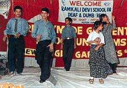Deaf and dumb children participating in a cultural function organised by the Ramkali Devi Deaf and Dumb School, Patiala, at Luxmi Palace today