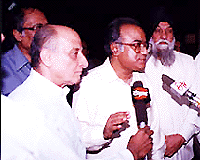Mr Asis Das Gupta , Finance Minister West Bengal and Capt Kanwaljit Singh , Finance Minister, Punjab, addressing the mediaperson after the meeting of standing committee of state finance ministers to the monitor sales tax reforms held at National Institute of Public Finance and Policy , New Delhi today on Wednesday.