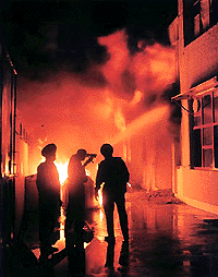 Flames billowing out of a factory in Phase II of Industrial Area in Chandigarh on Friday evening.