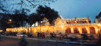 A night view of the historic Kali Devi Temple at Patiala during the Navratas
