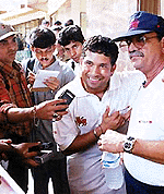 Sachin Tendulkar speaks to Press after Mumbai routed tamil nadu in the Ranji Trophy semi-final at the Wankhede stadium in Mumbai on Saturday.