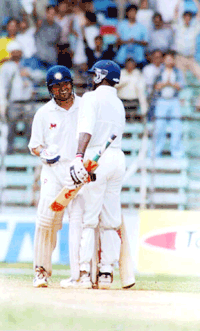 Sachin Tendulkar on completing his century in the Ranji finals at Wankhade stadium in Mumbai on Friday