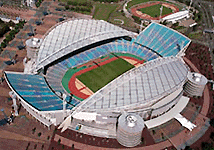 With 144 days to go before the opening ceremony of the Sydney 2000 Olympics an up to date view of the Sydney 2000 Olympic Stadium taken Monday April 24, 2000. At top right is the warmup track for athletes.  AP/PTI photo
