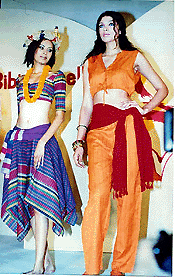 Models sashay down the ramp during the launch of a Bengali TV channel in Calcutta on Friday.