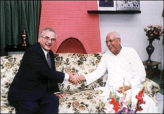 Pakistans High Commissioner in India, Mr Ashraf Jehangir Qazi, with the Haryana Chief Minister, Mr Om Prakash Chautala, in Chandigarh on Sunday