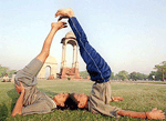 Morning exercise at India Gate in New Delhi on Friday