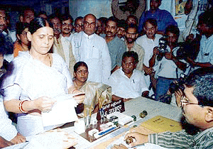 Hajpur: Bihar Chief Minister Rabri Devi filing her nomination paper as candidate or Raghopur Assembly Constituency