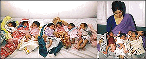 The billionth child was born on Thursday. A view of more babies who add to India's population and (right) Manju, a Bihari woman, in sorrow after giving birth to quadruplets at the PGI in Chandigarh on Friday.  Tribune photos by Pankaj Sharma