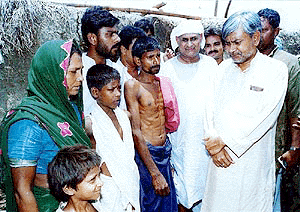 Lakhi Sarai: Former Bihar Chief Minister Nitish Kumar visiting the house of massacre victims family and witness of the night carnage batoran mandal. He lose his son in this massacre at Kuil Riverbed at Hasanpur