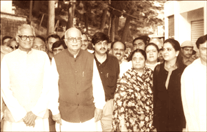 Home Minister L. K. Advani strolling with his family members and Himachal Governor V. K. Shastri on The Mall on Monday evening