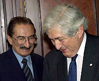   ANKARA : Turkish Prime Minister Bulent Ecevit, left, and James Wolfensohn, Chairman of the World Bank chat during a meeting in Ankara on Friday. AP/PTI