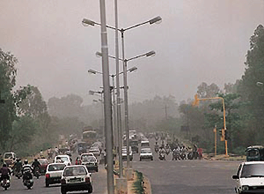 A severe squall hit the city on Saturday evening. A pall of dust, that reduced visibility,  enveloped the city and its surroundings. This photo was taken by Manoj Mahajan on the traffic lights at an intersection on the Chandigarh-Panchkula road.