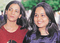 �Tainted� eyes: Two city youngsters sporting coloured lenses which are increasingly becoming a rage in the city. � Tribune photo by Parvesh Chauhan