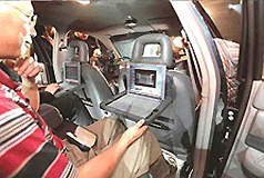 This E-concept car, shown to the public for the first time in Beijing on Sunday, comes with two Internet notepad computers. � AP photo