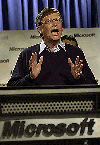 Microsoft chairman Bill Gates answers questions during a news conference at the company's headquarters on Wednesday, in Redmond, Wash. A federal judge had ordered earlier today that Microsoft be broken up into two separate companies. Gates said he would appeal the court's decision.