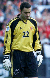 Spain's goalkeeper Francisco Molina walks off the field after Spain lost to Norway 1-0 in their European Championship match on Tuesday