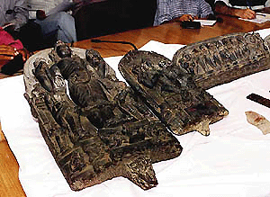 Antiques seized by the Delhi Police on display in New Delhi on Friday � PTI photo