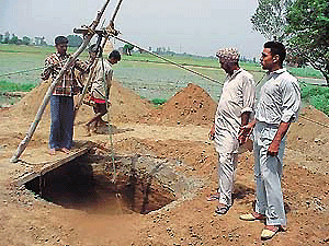 The well digging process on in Laolta village in Ludhiana district. � Photo Rajesh Bhambi