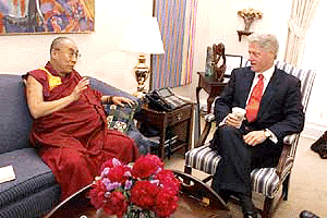 President Clinton with the Dalai Lama at the White House on Tuesday. The Dalai Lama is on a 15-day visit