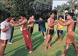 The visiting Pakistan kabaddi team, which arrived on Tuesday night, had its first conditioning session at Budgerigar Tourist Complex lawns at Pinjore on Wednesday.  � A Tribune photograph