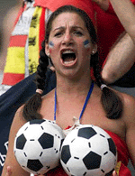 A Spainish fan shouts prior a Group C match of the EURO 2000 soccer championships between Yugoslavia and Spain at the Jan Breydel Stadium in Bruges on Wednesday