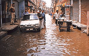 An inundated street in Shiv Puri area of the old city after mild showers lashed Ludhiana on Thursday morning. 						                � Photo by Inderjeet Verma