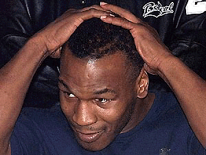 American heavyweight boxer Mike Tyson at his press conference in Glasgow, Scotland on Thursday. The former undisputed heavyweight champion Mike Tyson takes on Texan Lou Savarese in a non-title fight in a scheduled 10-round bout at National Stadium, Hampden Park in Glasgow, on Saturday. � AP/PTI photo