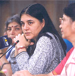 Smt Maneka Gandhi Minister of State for Social Justice & Empowerment at a Press confarence during the launch of National Initiative for child Protection, in New Delhi on Tuesday