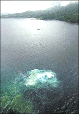 A change in the colour of water appears off the island of Miyakejima, about 200 km south of Tokyo, possibly indicating an underwater eruption on Tuesday