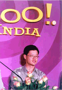 Jerry Yang, co-founder of Yahoo!, address a news conference in Mumbai on Thursday