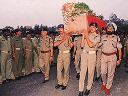 The mortal remains of ITBP Assistant Commandant Pawan Chaudhary being sent to his native place in Kangra from Chandigarh on Thursday.