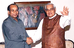Prime Minister Atal Bihari Vajpayee with Libyan Foreign Minister Abdull Rahman Mohmmad Shalgam in New Delhi on Friday