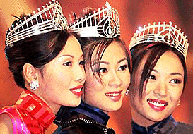 Vivan Lau, (right) and Margaret Kan who were crowned Miss Hong Kong and first runner-up on Monday. � AP photo